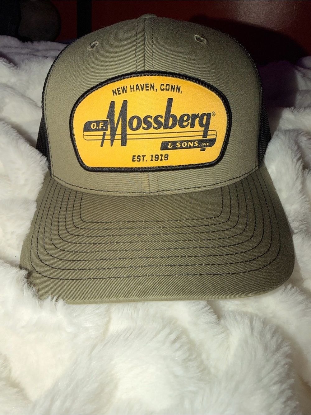 Mossberg Olive Green and Yellow Logo Trucker Cap